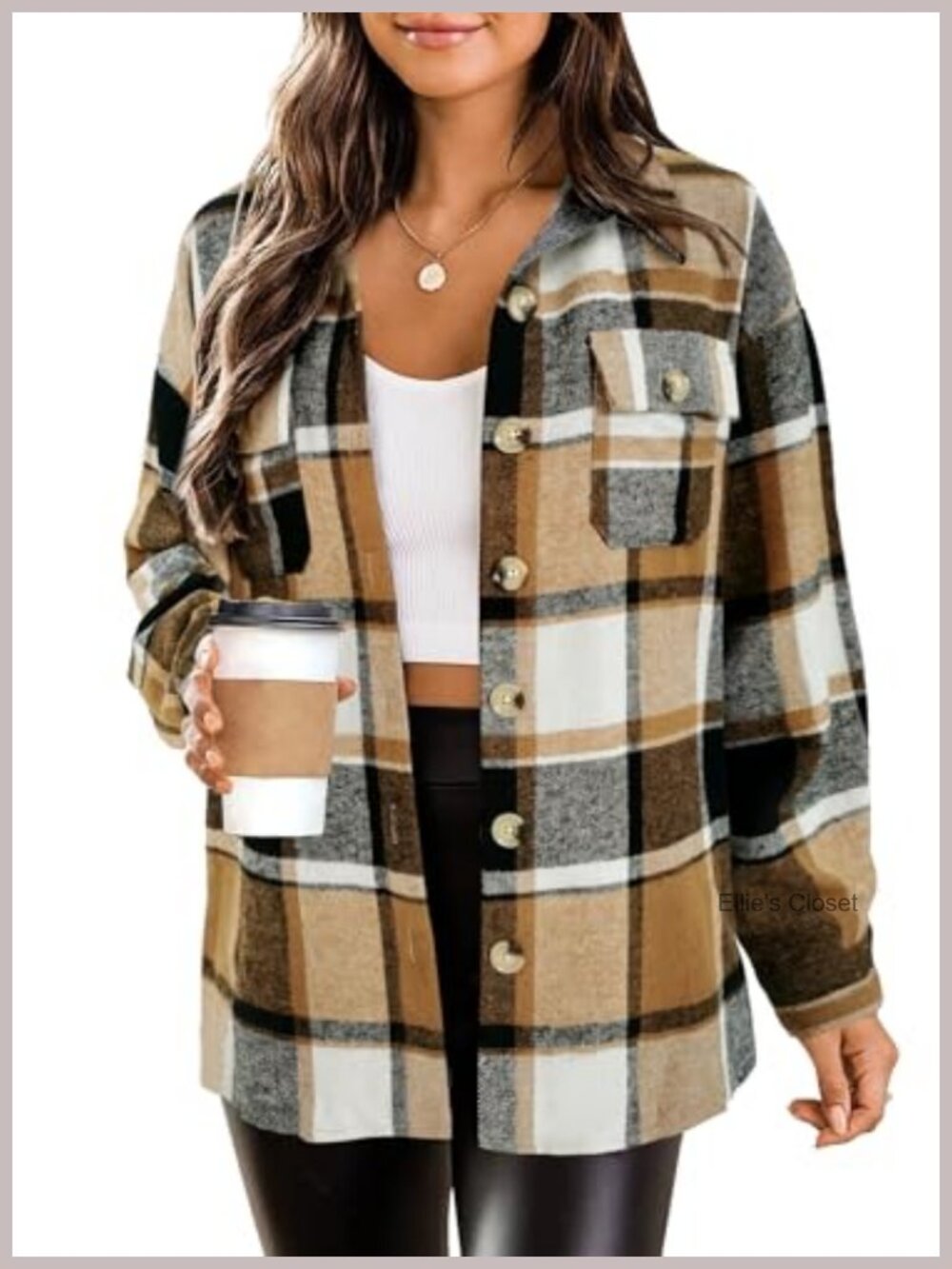 Women's Plaid Flannel Shacket Jacket Casual Winter Coat